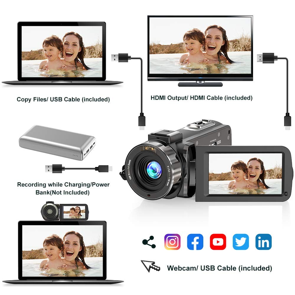 Video Camera Camcorder for Filming with 32G SD Card FHD 1080P 36MP 30FPS 3” 270° Rotating IPS Screen IR Night Vision Vlogging Camera for YouTube