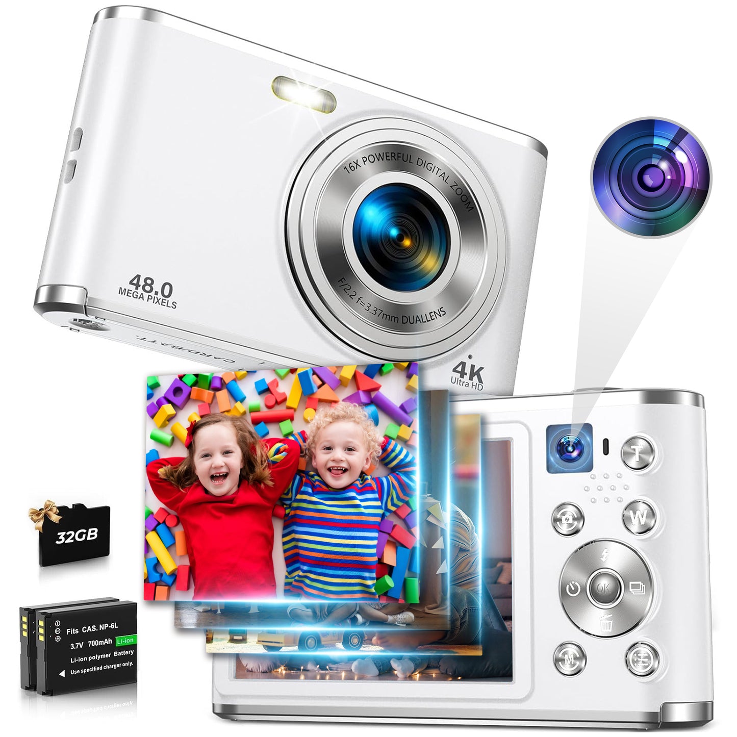 ACTITOP 4K Digital Camera with Autofocus Front and Rear Cameras with 32GB Card 48MP Vlogging Camera for YouTube 16X Digital Zoom Portable Compact Travel Camera,Black