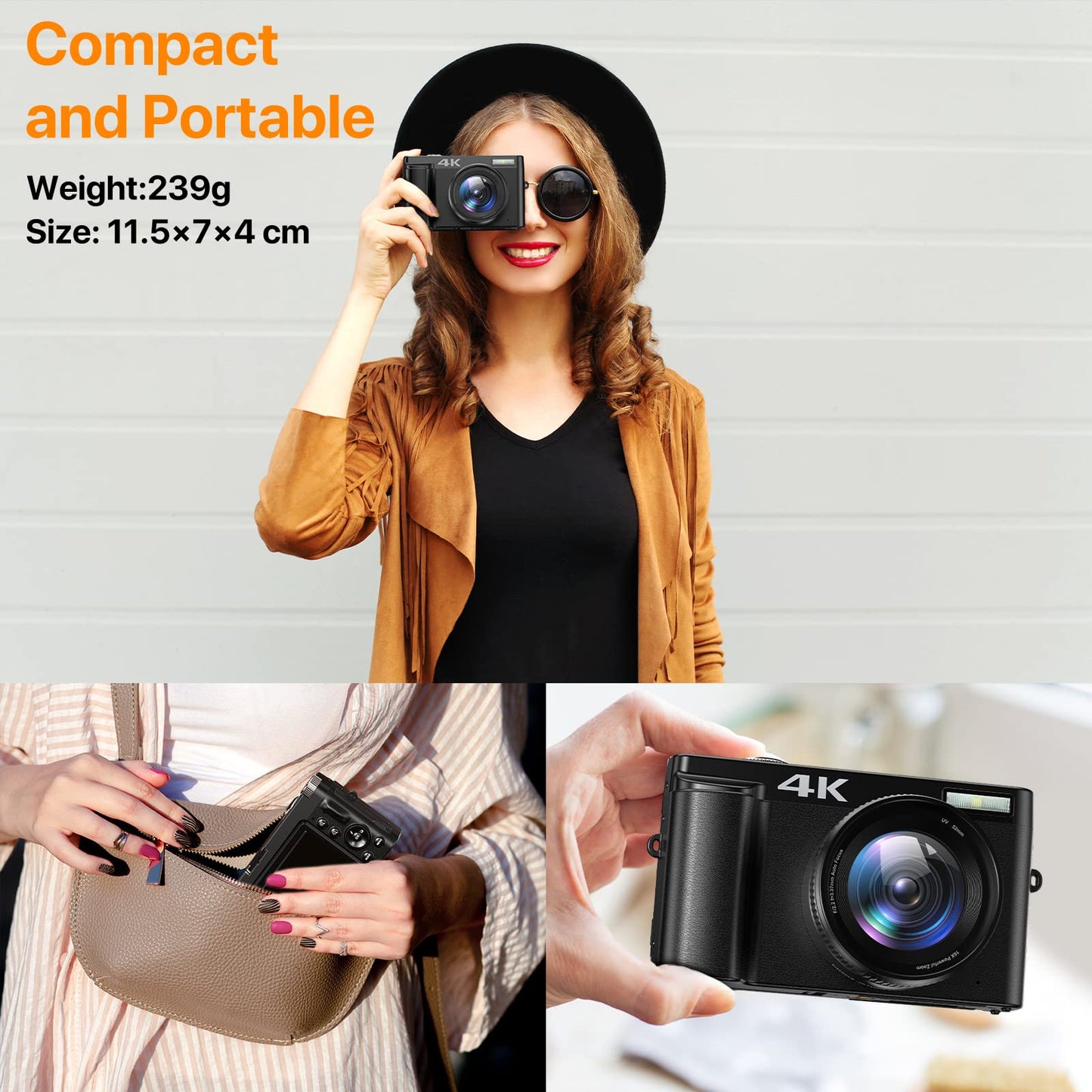 Vlogging Camera 4K Digital Camera for YouTube Autofocus with 32GB SD Card 16X Digital Zoom 48MP Video Cameras Camcorder for Photography