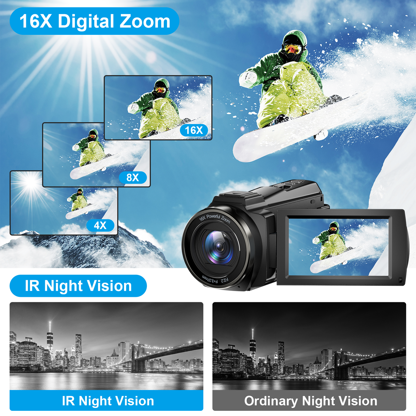5K Video Camera Camcorder 48MP UHD Wifi IR Night Vision Vlogging Camera for YouTube 16X Digital Zoom Touch Screen Vlog Camera with External Microphone,Lens Hood,Stabilizer,Remote,2 Batteries