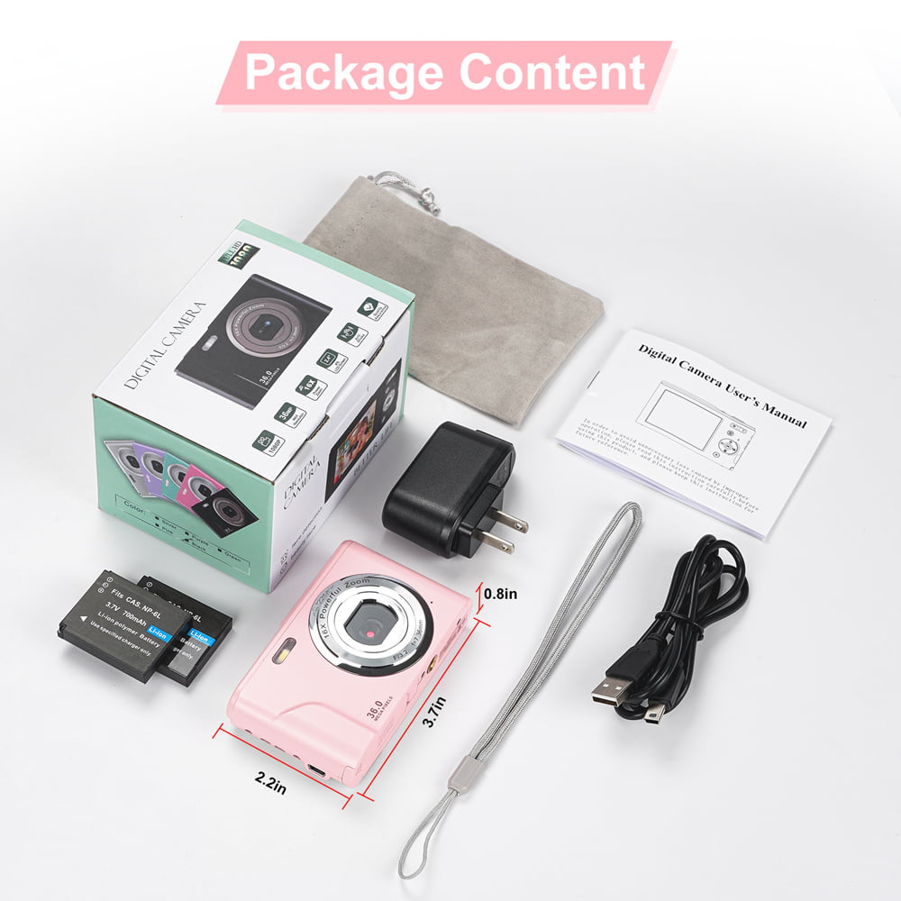 ACTITOP Kids Digital Camera, FHD 1080P 36MP 16X Digital Zoom, Compact Mini Camera