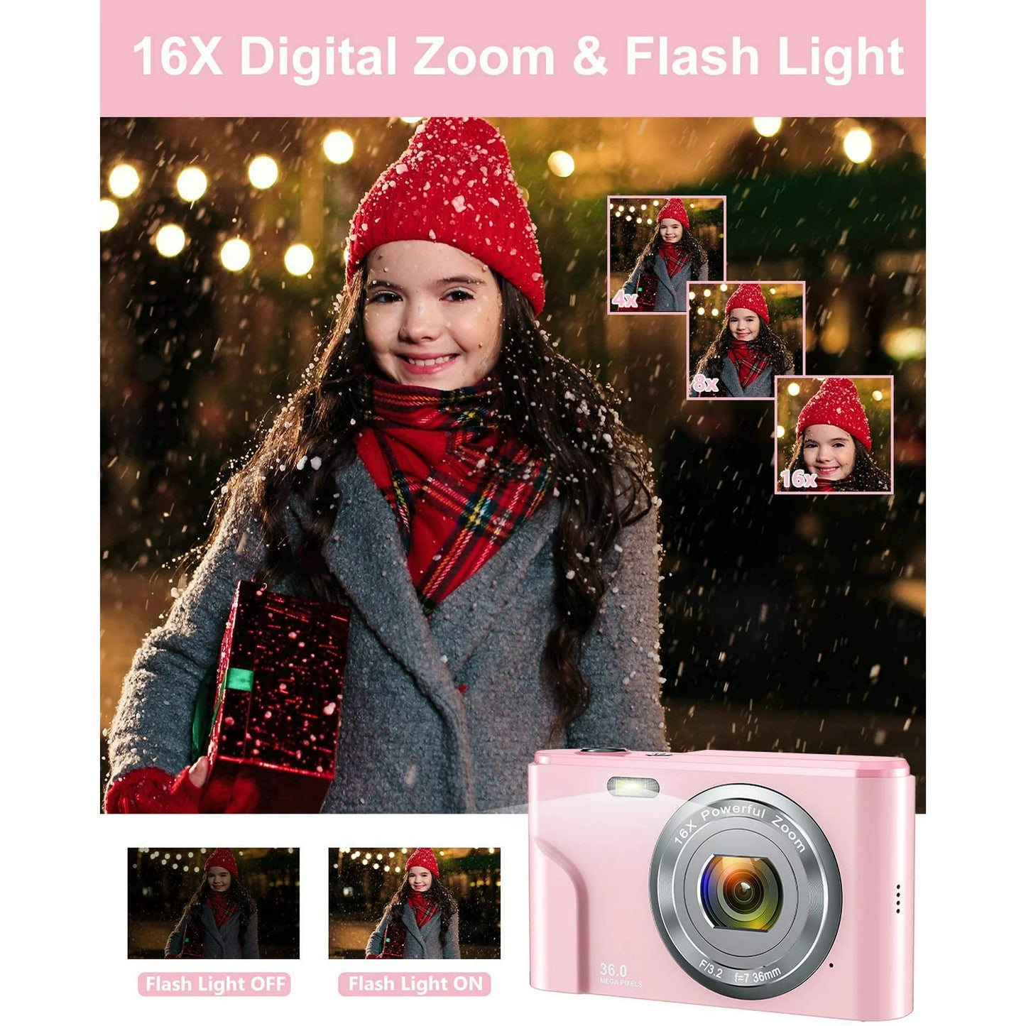 ACTITOP Digital Camera 1080P Compact Mini Camera 36MP 2.4inch Rechargeable Pocket Camera with 16X Digital Zoom for Kids Students Teens