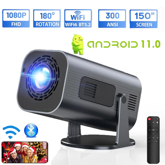 4K Mini Projector with Wi-Fi and Bluetooth 1080P HD Smart Portable Movie Projector with180°Adjustable Stand