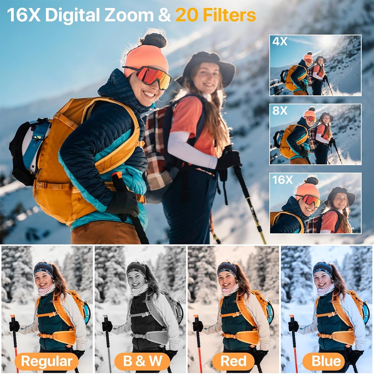 Digital Camera 4K Vlogging Camera for YouTube with 32GB SD Card 180° 3.0 inch Flip Screen 16X Anti-Shake Auto-Focus 48MP Video Camera for Photograph