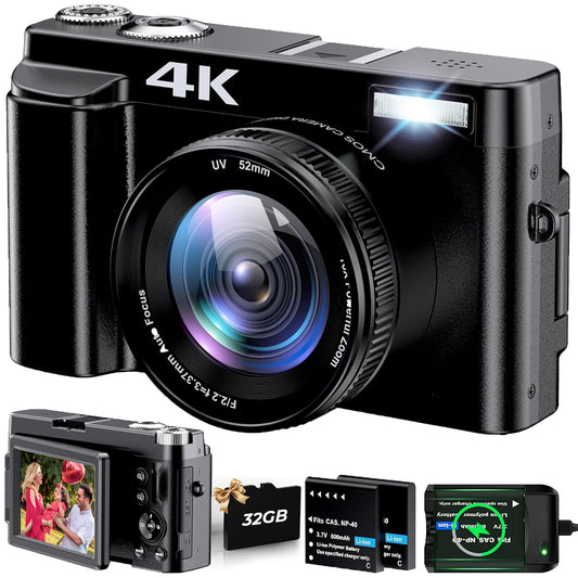 4K Video Camera Camcorder Youtube Vlogging Camera 30FPS 48MP 16X Digital Zoom Camcorder Camera with 2 Batteries