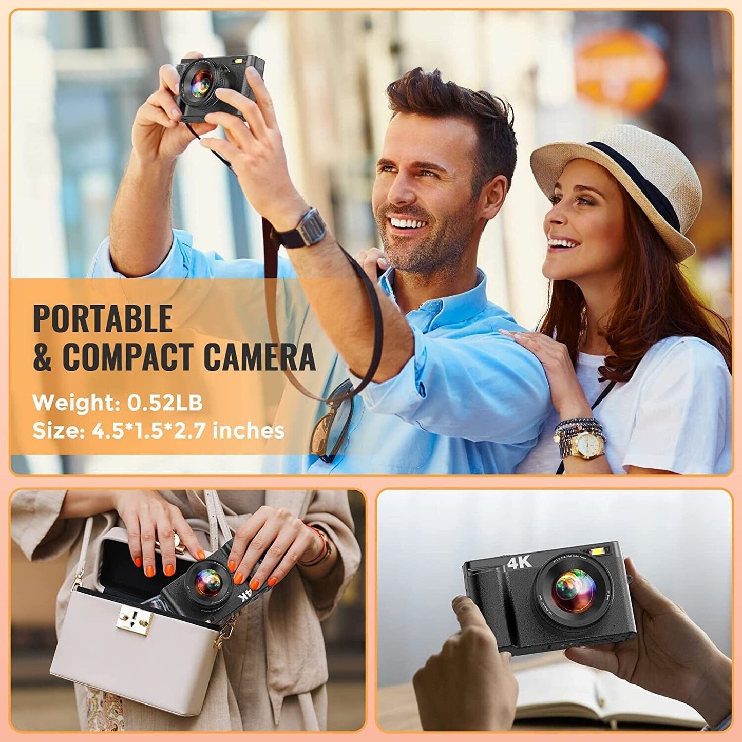 4K Video Camera Camcorder Youtube Vlogging Camera 30FPS 48MP 16X Digital Zoom Camcorder Camera with 2 Batteries