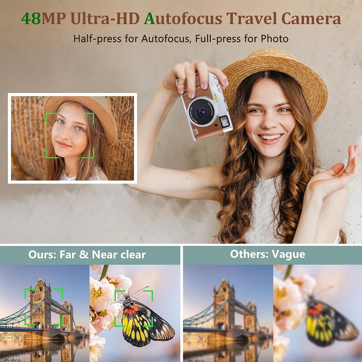 4K Vlogging Camera with Flash Viewfinder & Dial-48MP Digital Video Camera for YouTube with 32GB Card 16X Autofocus Anti-Shake cameras for photography (2 Batteries)