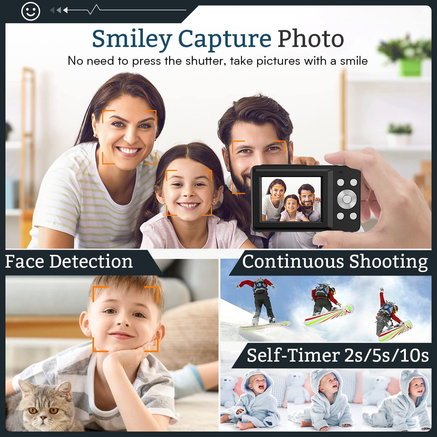 Digital Camera,FHD 1080P Digital Camera for Kids Video Camera with 32GB Card 16X Digital Zoom, Compact Point and Shoot Camera Portable Small Camera for Teens Students Boys Girls Seniors