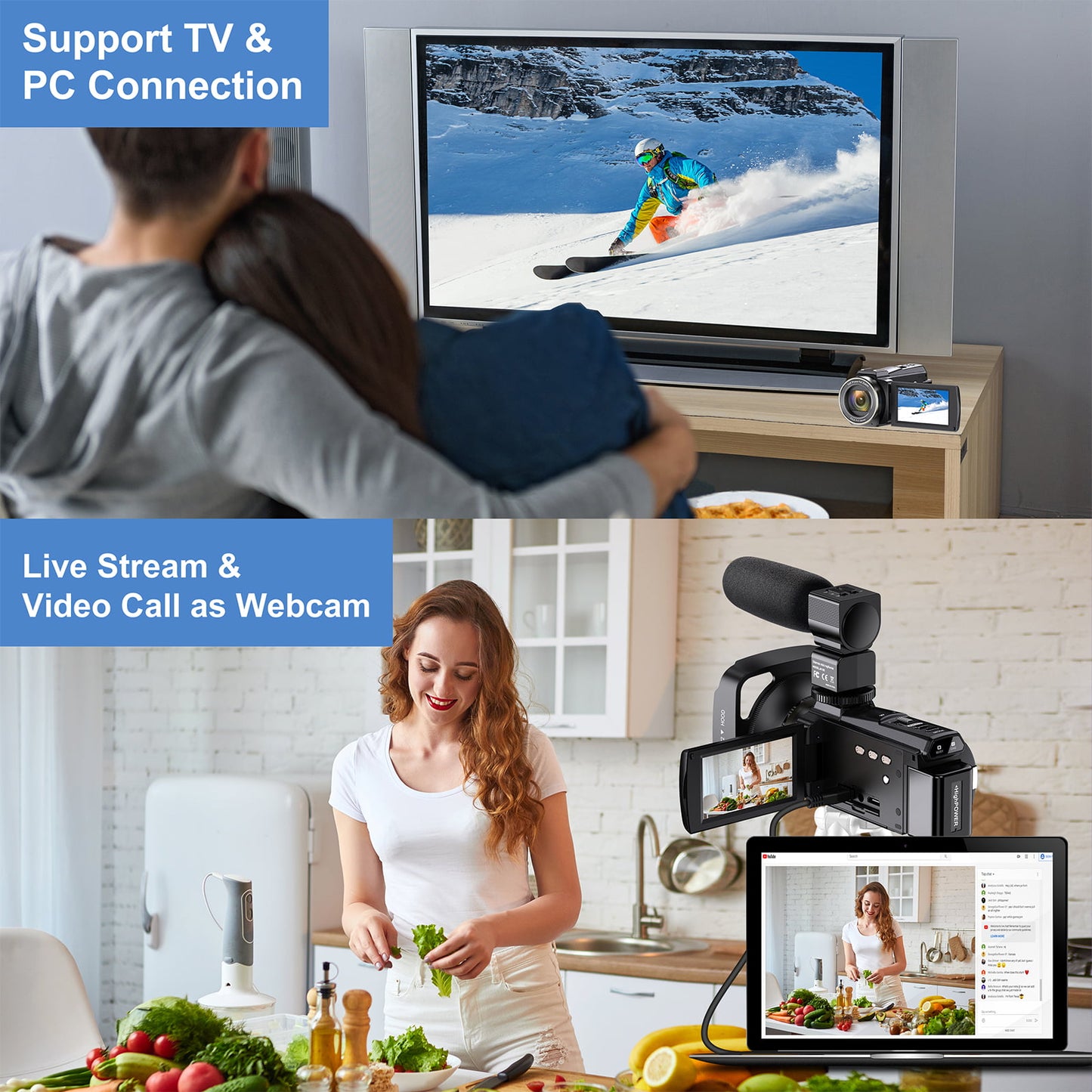 4K Video Camera Camcorder UHD 48MP WiFi IR Night Vision Vlogging Camera for YouTube Touch Screen 16X Digital Zoom Camera Recorder with Microphone, Handheld Stabilizer, Lens Hood, Remote,2 Batteries