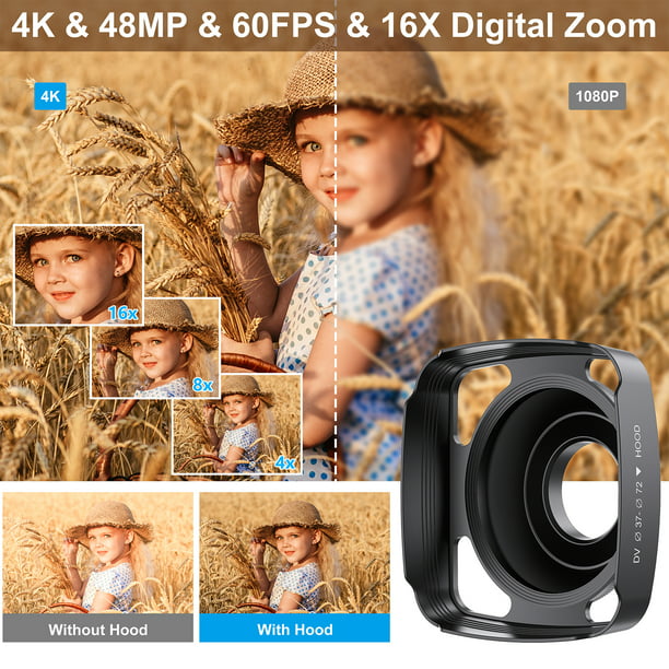 4K Video Camera Camcorder UHD 48MP WiFi IR Night Vision Vlogging Camera for YouTube Touch Screen 16X Digital Zoom Camera Recorder with Microphone, Handheld Stabilizer, Lens Hood, Remote,2 Batteries