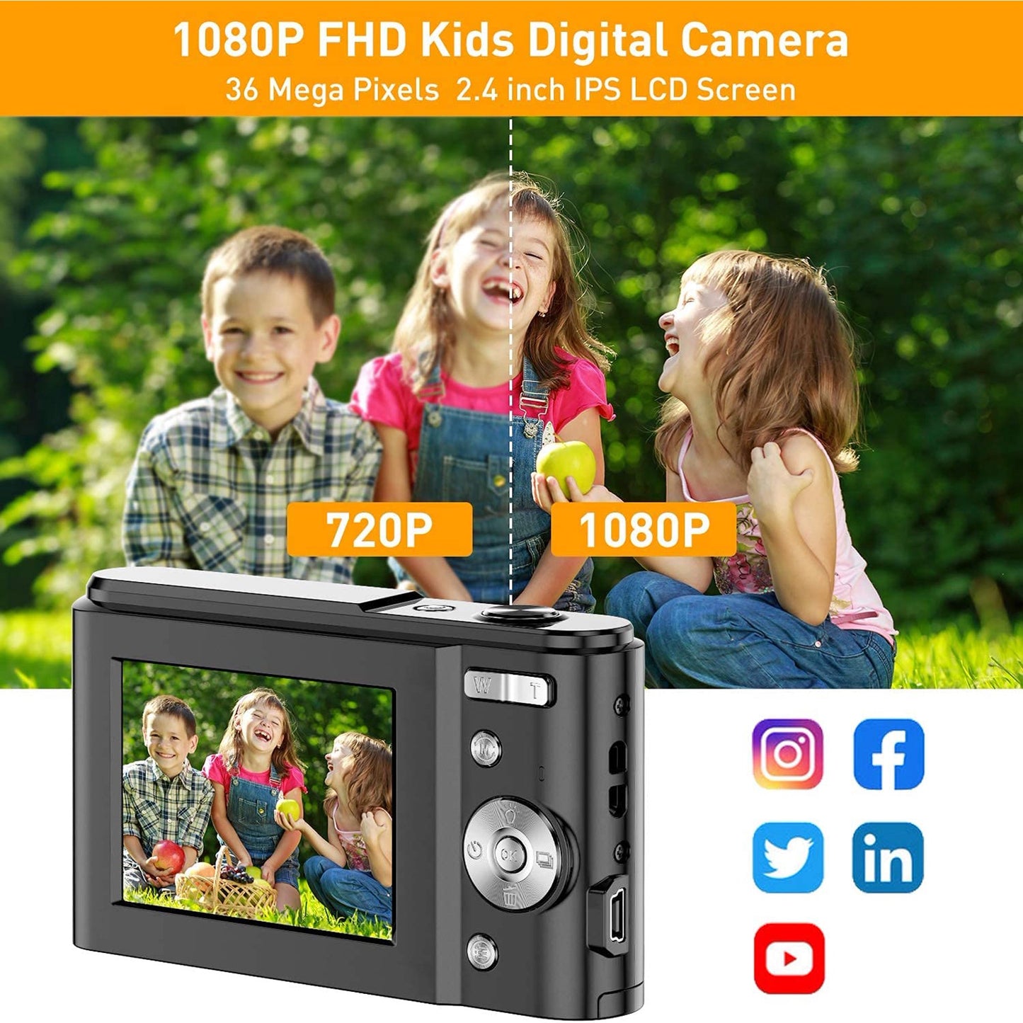 ACTITOP Digital Camera 1080P Compact Mini Camera 36MP 2.4inch Rechargeable Pocket Camera with 16X Digital Zoom for Kids Students Teens