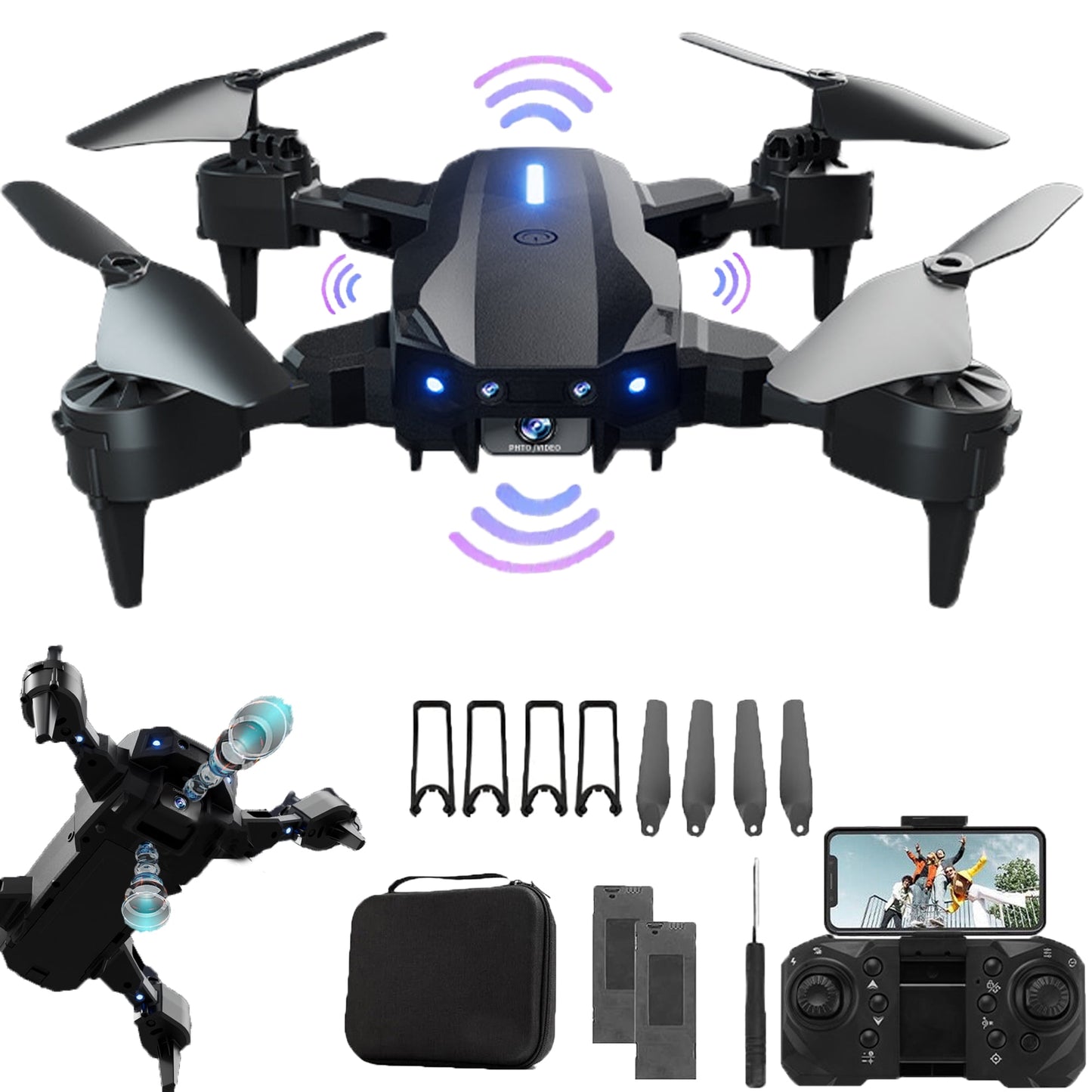 Drones with Dual Camera for adults & Kids,4K HD FPV Mini Drones lightweight Anti-Shake with Obstacle Avoidance for Beginner