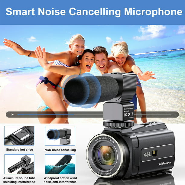 4K Video Camera Camcorder UHD 48MP WiFi IR Night Vision Vlogging Camera for YouTube Touch Screen 16X Digital Zoom Camera Recorder with Microphone, Handheld Stabilizer, Lens Hood, Remote,2 Batteries