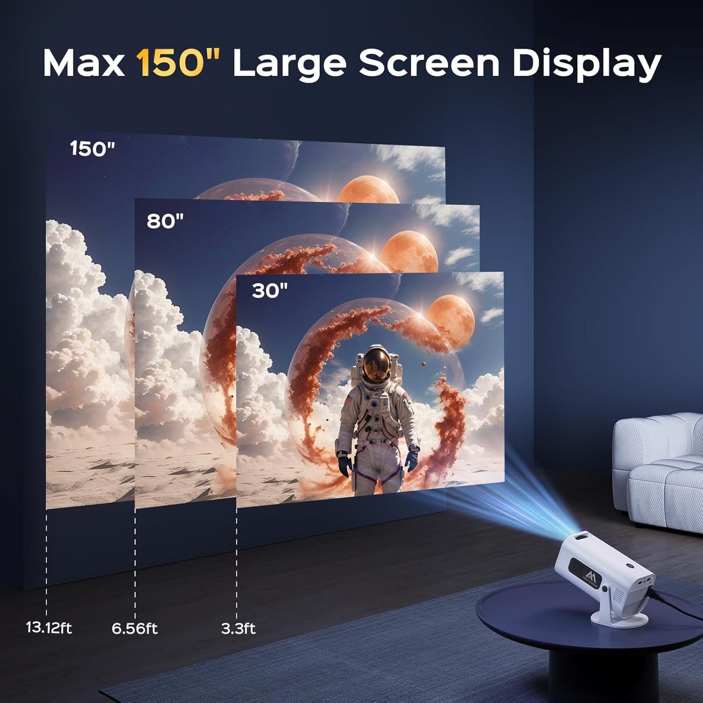 4K Mini Projector with Wi-Fi and Bluetooth 1080P HD Smart Portable Movie Projector with180°Adjustable Stand