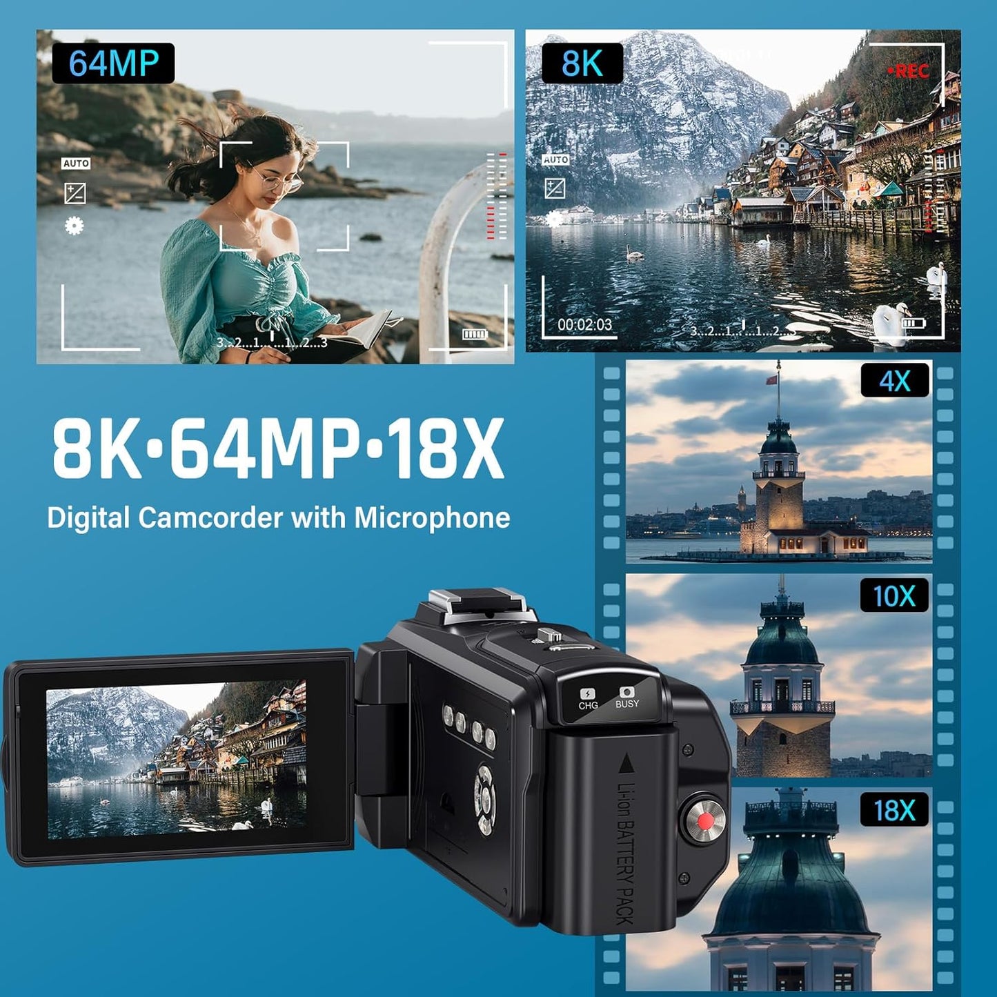 Video Camera Camcorder 8K 88MP Wifi Vlogging Camera for Youtube with 32GB SD Card,18X Digital Zoom 3.0 Inch 270 Flip Screen with Mic