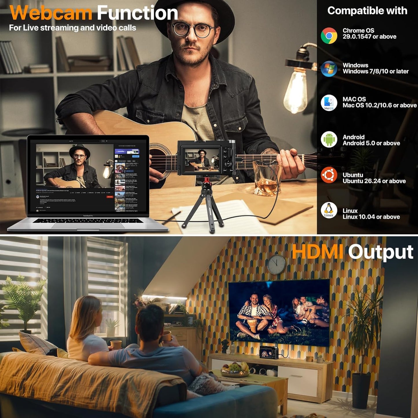 Digital Camera 4K Vlogging Camera for YouTube with 32GB SD Card 180° 3.0 inch Flip Screen 16X Anti-Shake Auto-Focus 48MP Video Camera for Photograph