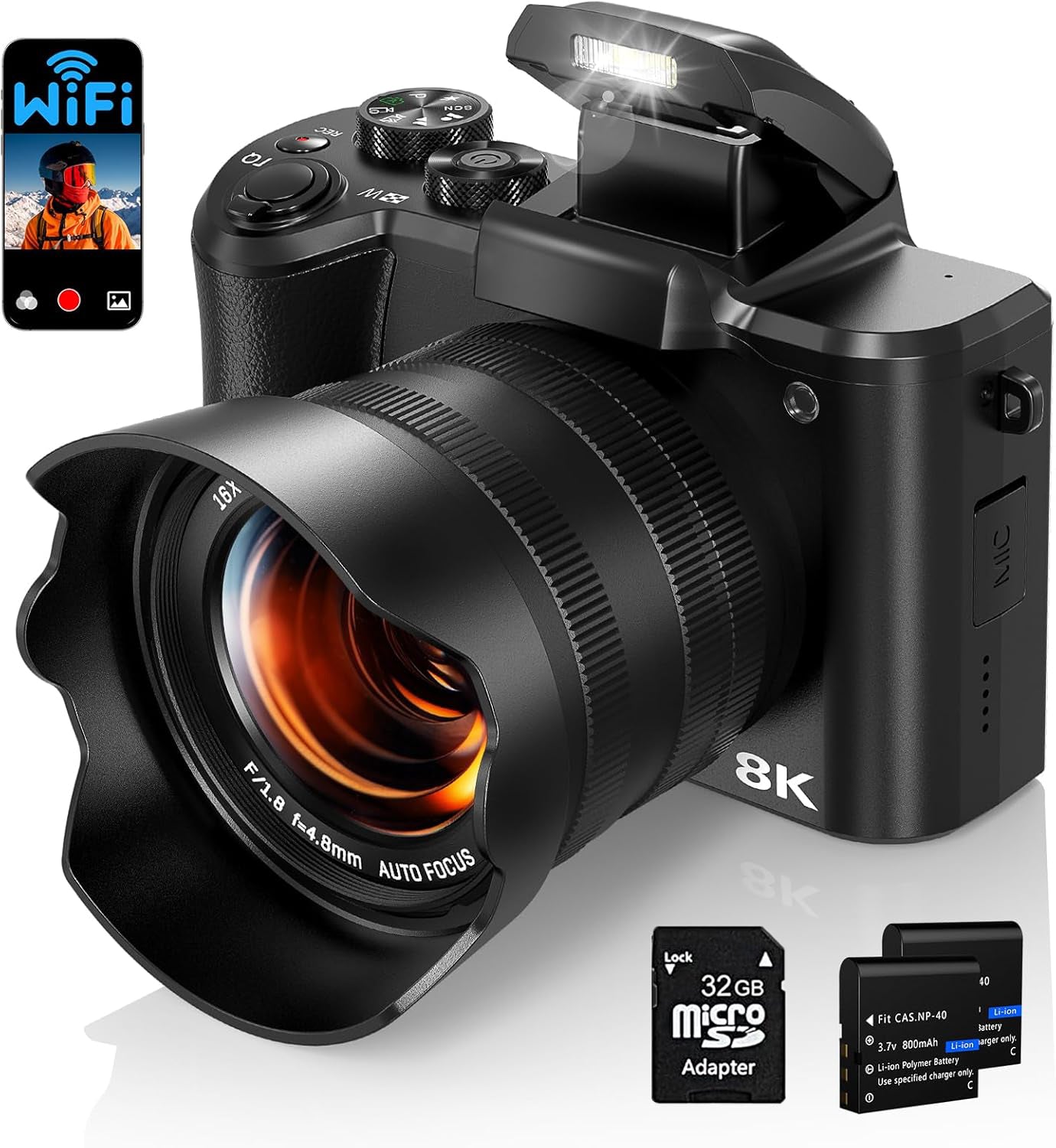 ACTITOP Digital Camera for Photography 8K 88MP Autofocus WiFi Vlog Dual Camera for YouTube with 32GB Card,16X Digital Zoom Touch Screen Video Camera