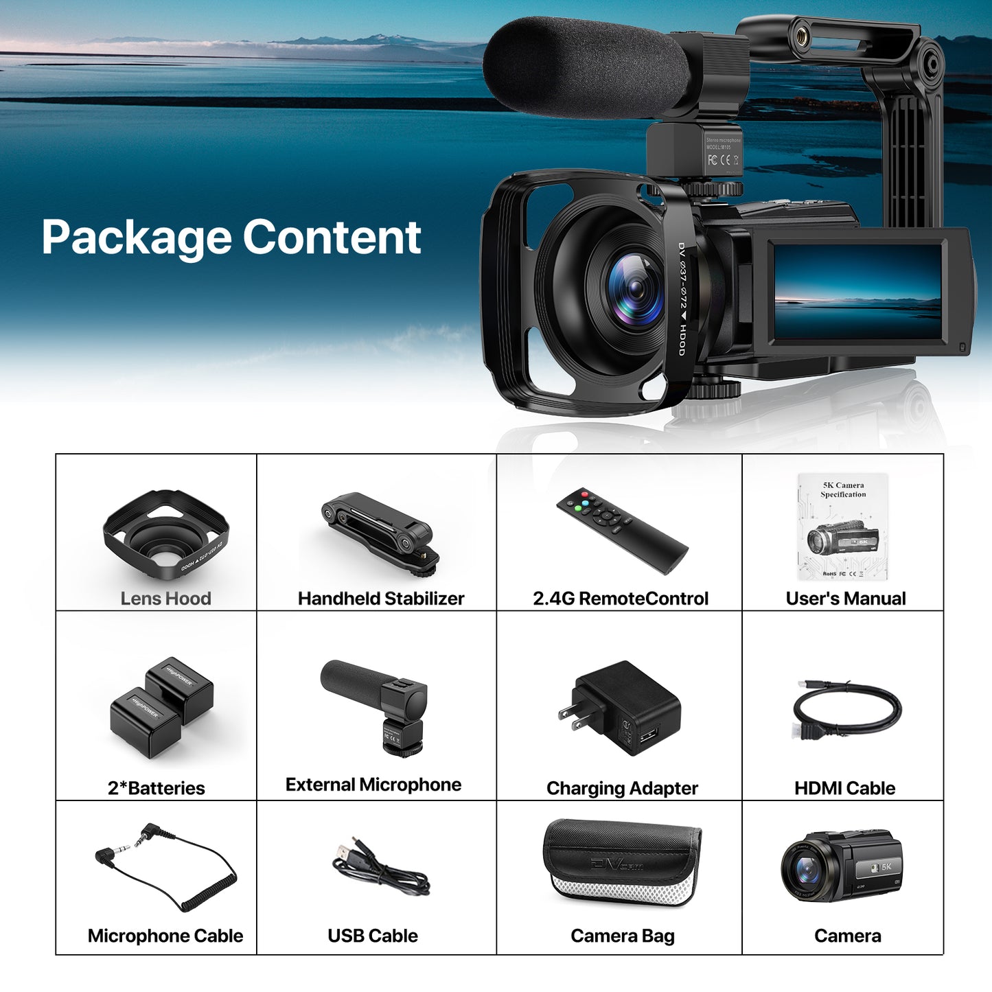 5K Video Camera Camcorder 48MP UHD Wifi IR Night Vision Vlogging Camera for YouTube 16X Digital Zoom Touch Screen Vlog Camera with External Microphone,Lens Hood,Stabilizer,Remote,2 Batteries