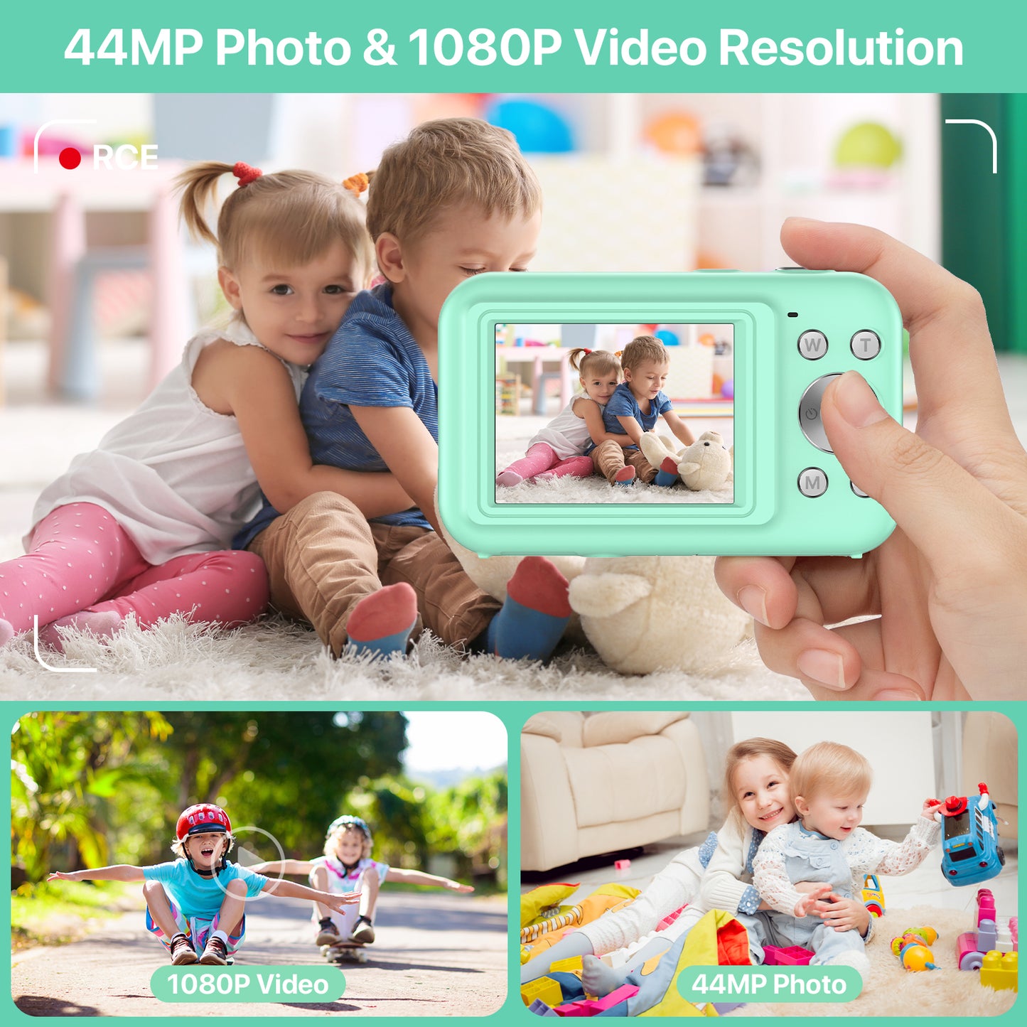 Digital Camera FHD 1080P Camera for Kids 44MP Point and Camera with 32GB Card 16X Zoom Anti Shake Compact Small Vlogging Camera for Teens Boys Girls