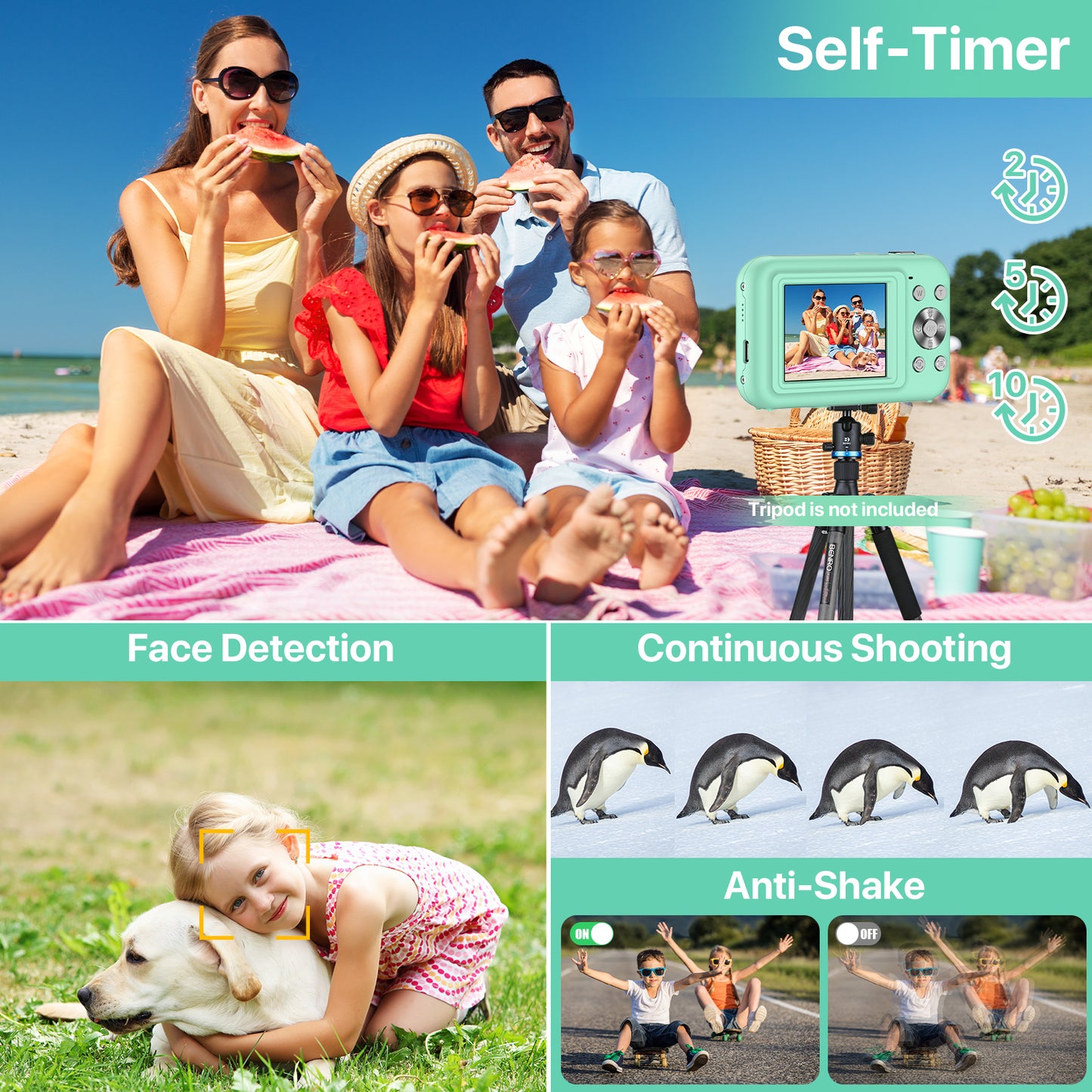 Digital Camera FHD 1080P Camera for Kids 44MP Point and Camera with 32GB Card 16X Zoom Anti Shake Compact Small Vlogging Camera for Teens Boys Girls