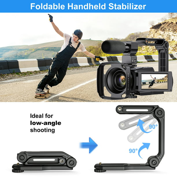 4K Video Camera Camcorder UHD 48MP WiFi IR Night Vision Vlogging Camera for YouTube Touch Screen 16X Digital Zoom Camera Recorder with Microphone, Handheld Stabilizer, Lens Hood, Remote,2 Batteries