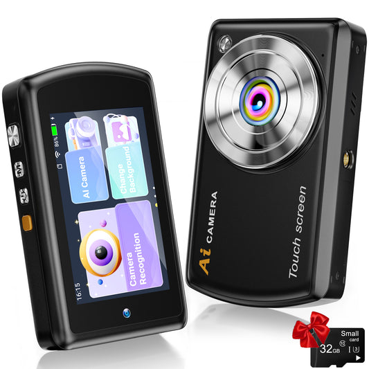 AI Digital Camera WiFi Autofocu Dual Lens Smart Point and Shoot Camera with 3.6" IPS Touchscreen,Beauty & AR Filters Kids Cameras with 32GB Card for Beginners and Teens