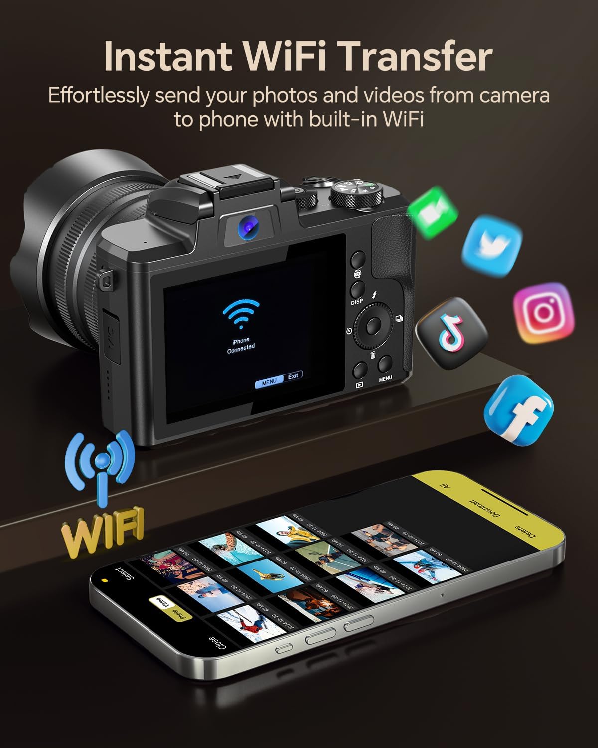ACTITOP Digital Camera for Photography 8K 88MP Autofocus WiFi Vlog Dual Camera for YouTube with 32GB Card,16X Digital Zoom Touch Screen Video Camera