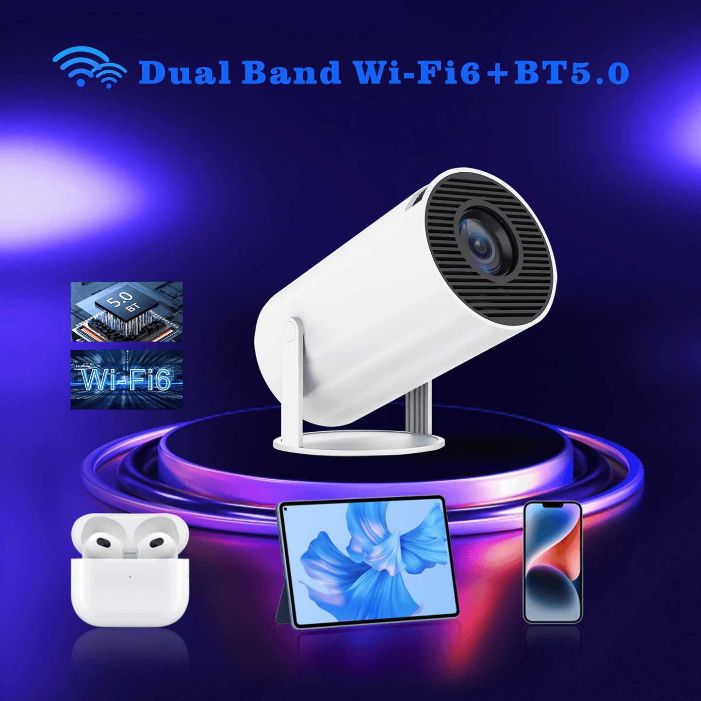 Projector with WiFi and Bluetooth 4K Mini Projector 1080P Full HD Portable Outdoor Movie Projector without Screen with Remote
