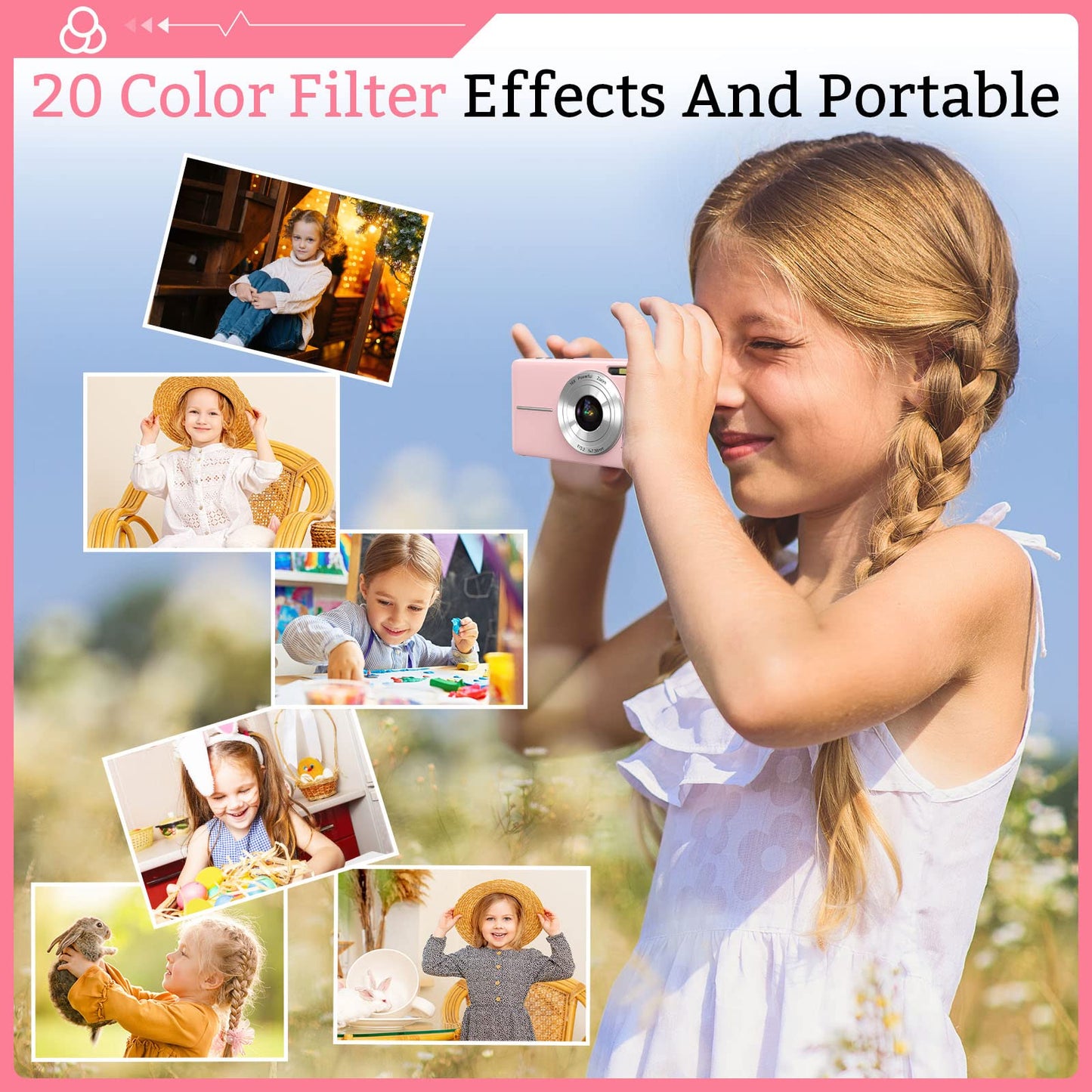 ACTITOP camera 1080P 44MP 16x Digital Zoom Kids Digital Camera, Pink