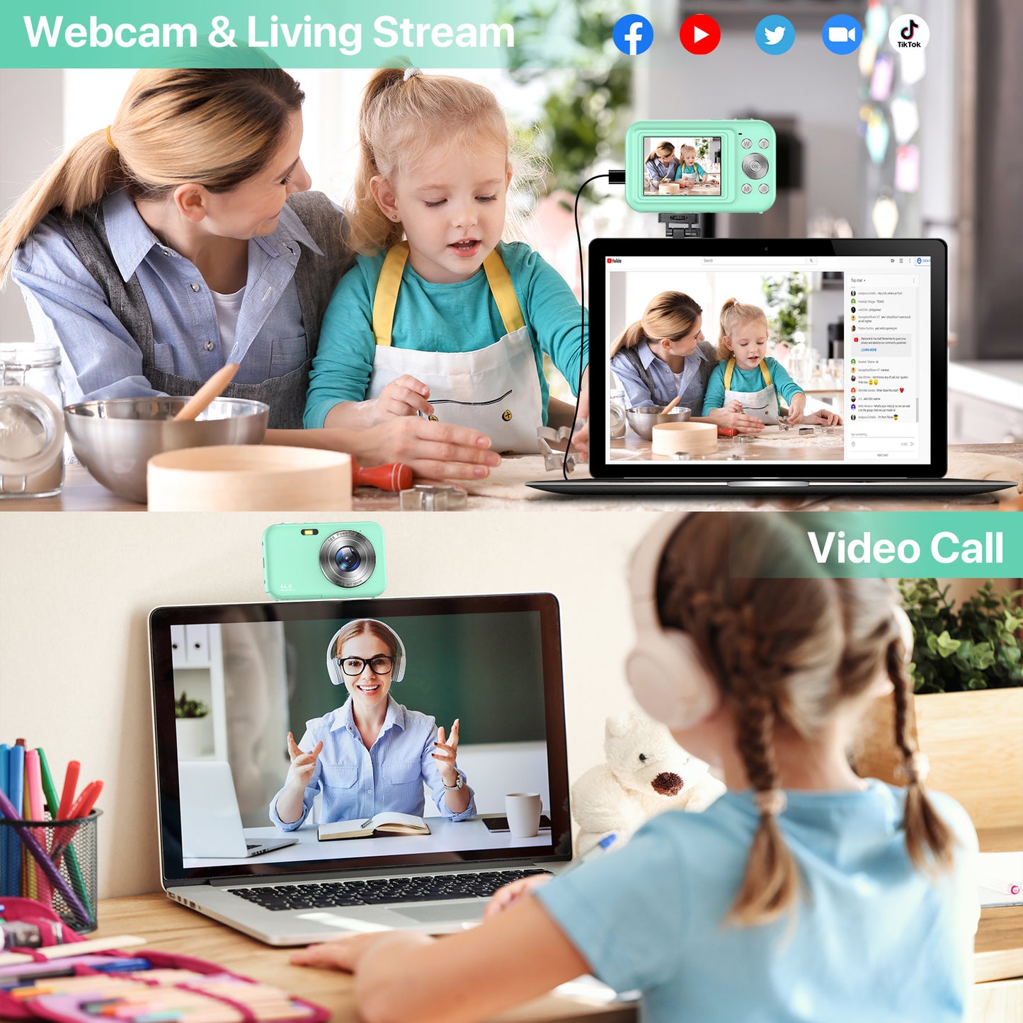 Digital Camera FHD 1080P Camera for Kids 44MP Point and Camera with 32GB Card 16X Zoom Anti Shake Compact Small Vlogging Camera for Teens Boys Girls