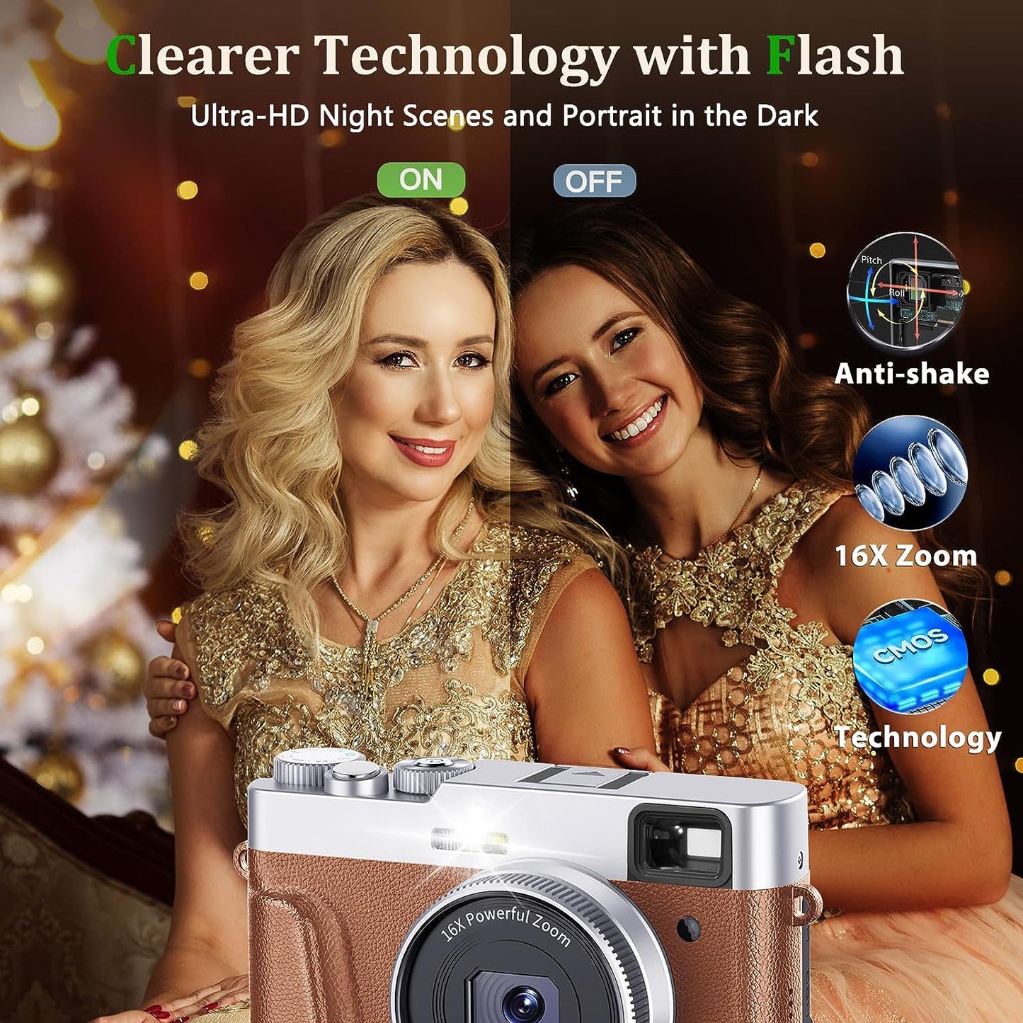 4K Vlogging Camera with Flash Viewfinder & Dial-48MP Digital Video Camera for YouTube with 32GB Card 16X Autofocus Anti-Shake cameras for photography (2 Batteries)