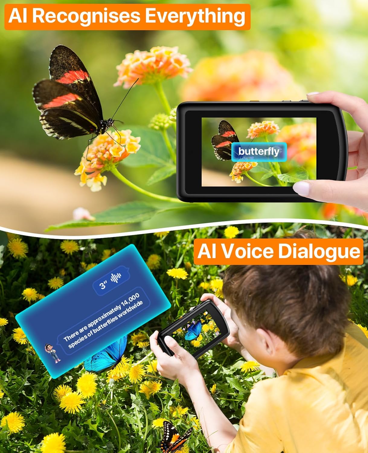 AI Digital Camera WiFi Autofocu Dual Lens Smart Point and Shoot Camera with 3.6" IPS Touchscreen,Beauty & AR Filters Kids Cameras with 32GB Card for Beginners and Teens