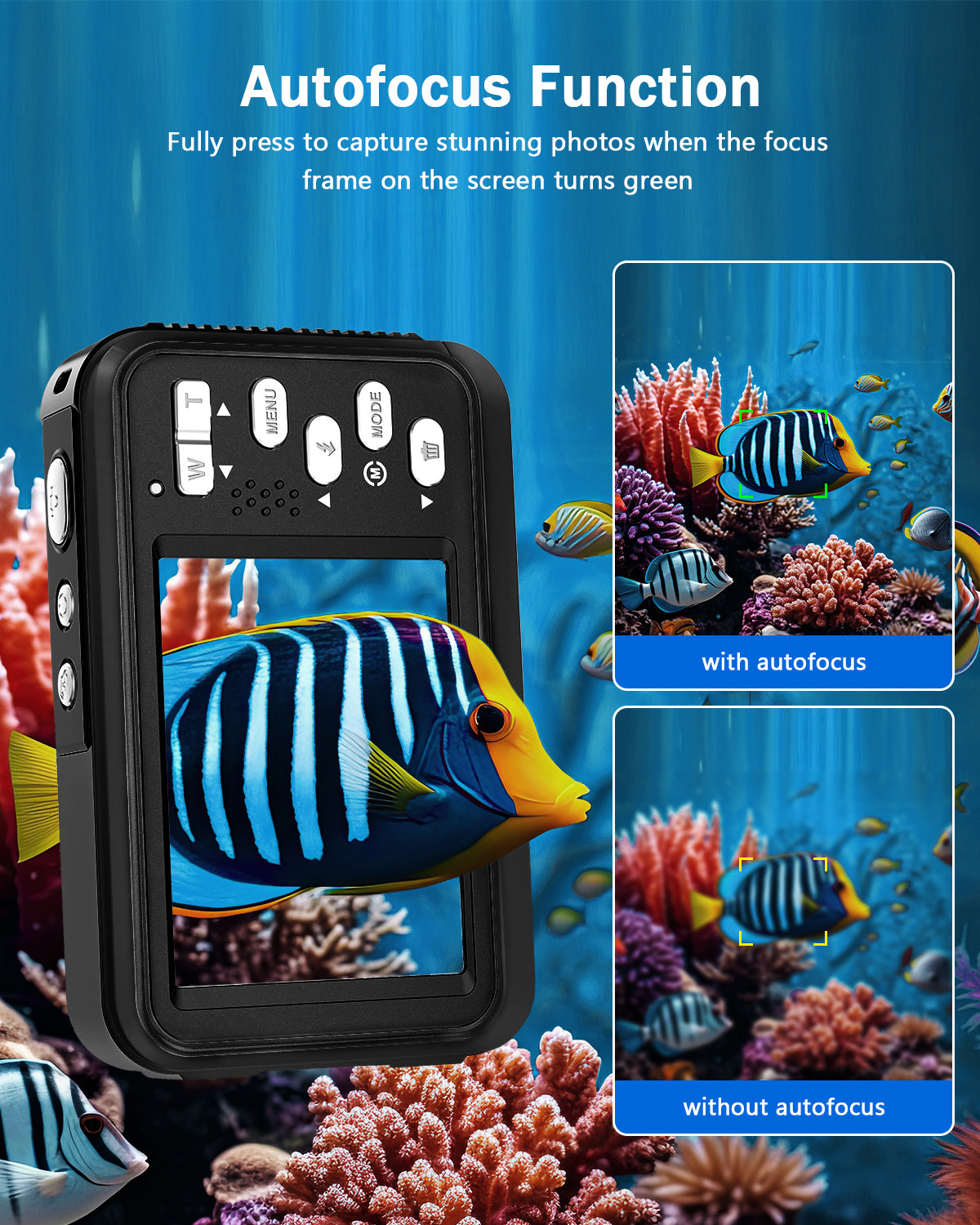 Waterproof Camera 4K Dual Screen Underwater Camera for Snorkeling with 64G SD Card,Action Camera with 16X Digital Zoom 48 MP Autofocus ,2 Battery(Blue)