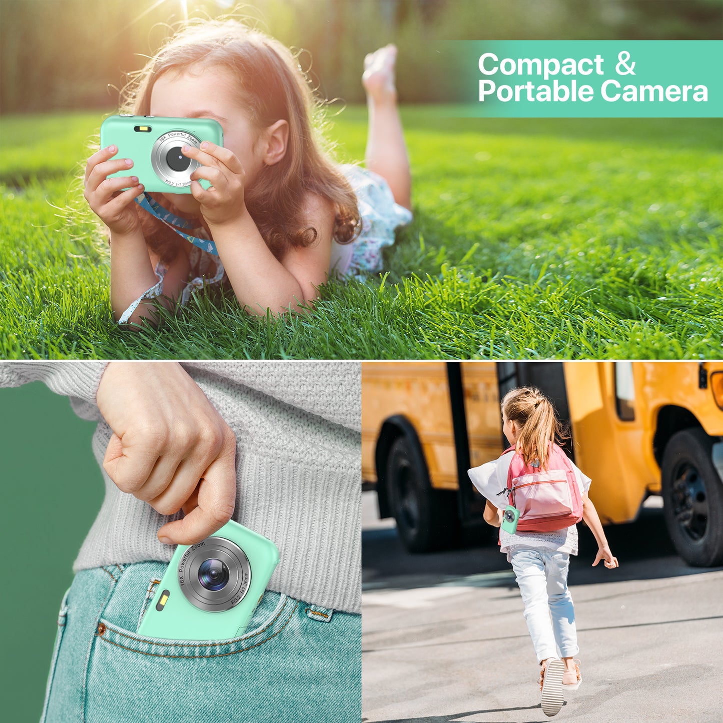 Digital Camera FHD 1080P Camera for Kids 44MP Point and Camera with 32GB Card 16X Zoom Anti Shake Compact Small Vlogging Camera for Teens Boys Girls