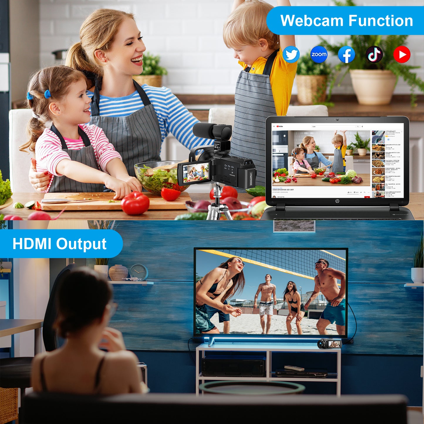 5K Video Camera Camcorder 48MP UHD Wifi IR Night Vision Vlogging Camera for YouTube 16X Digital Zoom Touch Screen Vlog Camera with External Microphone,Lens Hood,Stabilizer,Remote,2 Batteries