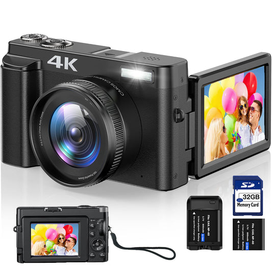 Vlogging Camera 4K Digital Camera for YouTube Autofocus with 32GB SD Card 16X Digital Zoom 48MP Video Cameras Camcorder for Photography