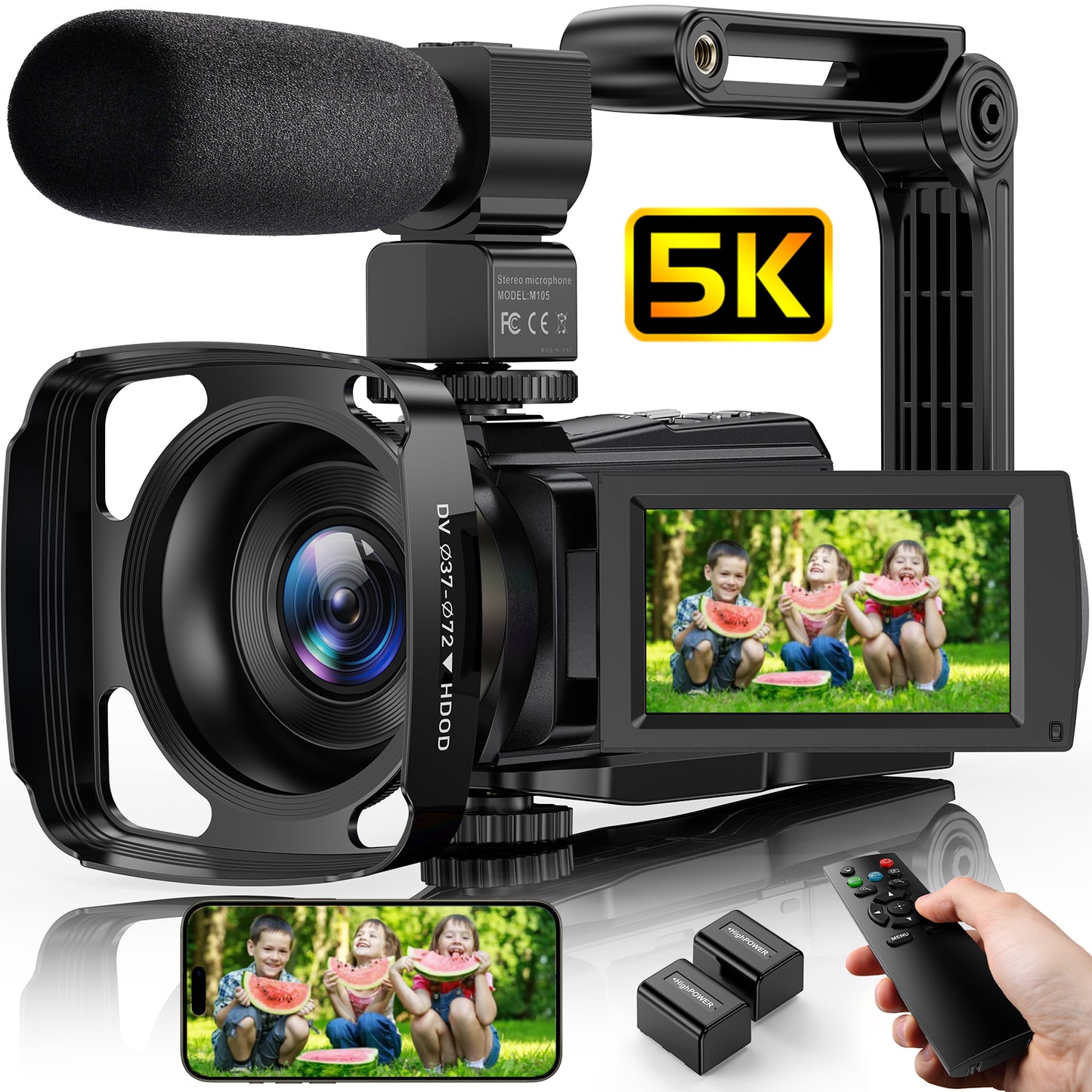 5K Video Camera Camcorder 48MP UHD Wifi IR Night Vision Vlogging Camera for YouTube 16X Digital Zoom Touch Screen Vlog Camera with External Microphone,Lens Hood,Stabilizer,Remote,2 Batteries