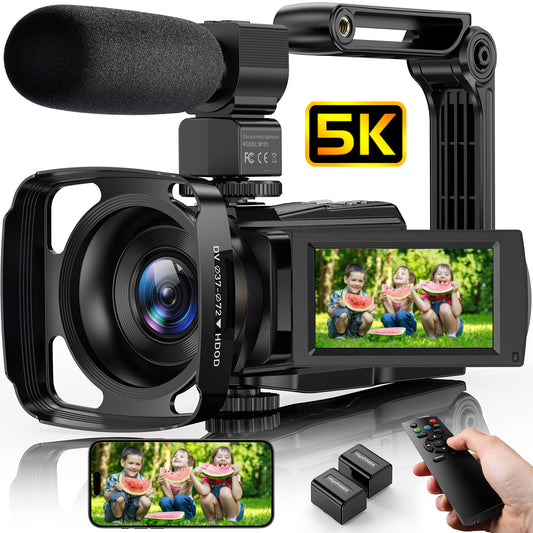 5K Video Camera Camcorder 48MP UHD Wifi IR Night Vision Vlogging Camera for YouTube 16X Digital Zoom Touch Screen Vlog Camera with External Microphone,Lens Hood,Stabilizer,Remote,2 Batteries