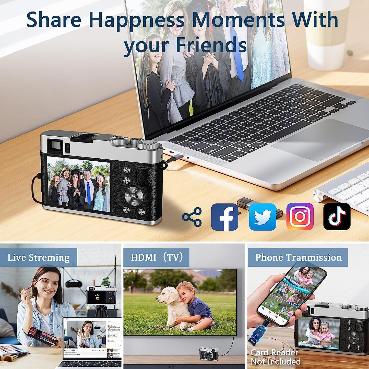 4K Digital Camera for Photography with Viewfinder 48MP Vlogging Camera for YouTube with 32GB Card 16X Autofocus Anti-Shake Travel Portable Video Camera Camcorder